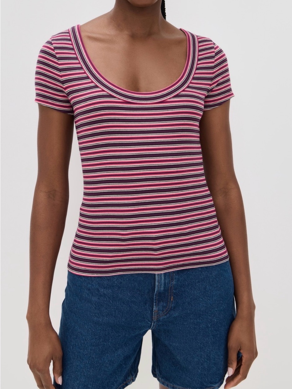 Madewell Cotton Ribbed Scoop Neck Tee - Size XS